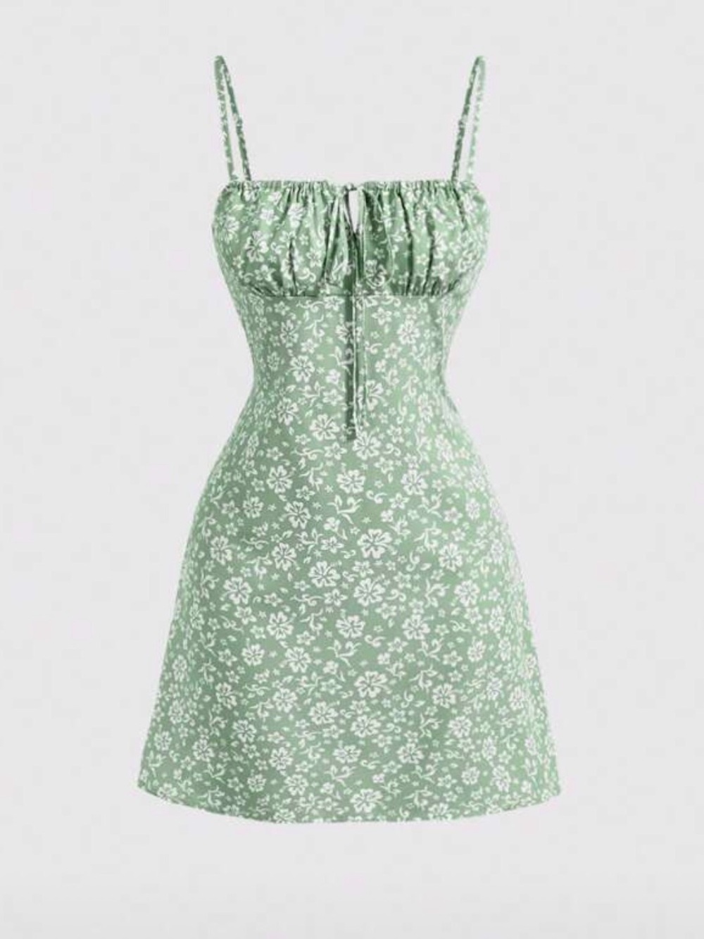 Green Floral Spaghetti-Strap Sundress